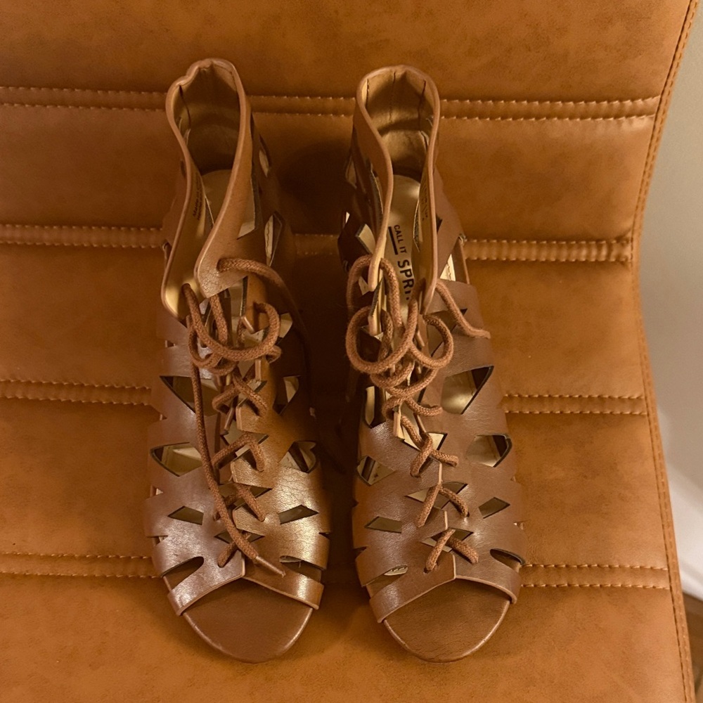 Call It Spring Women's Bronze Lace-Up Sandals